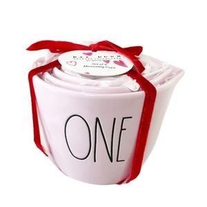 NEW HTF Rae Dunn PINK HEART Cutout Valentine’s Day 2024 Measuring Cup Set